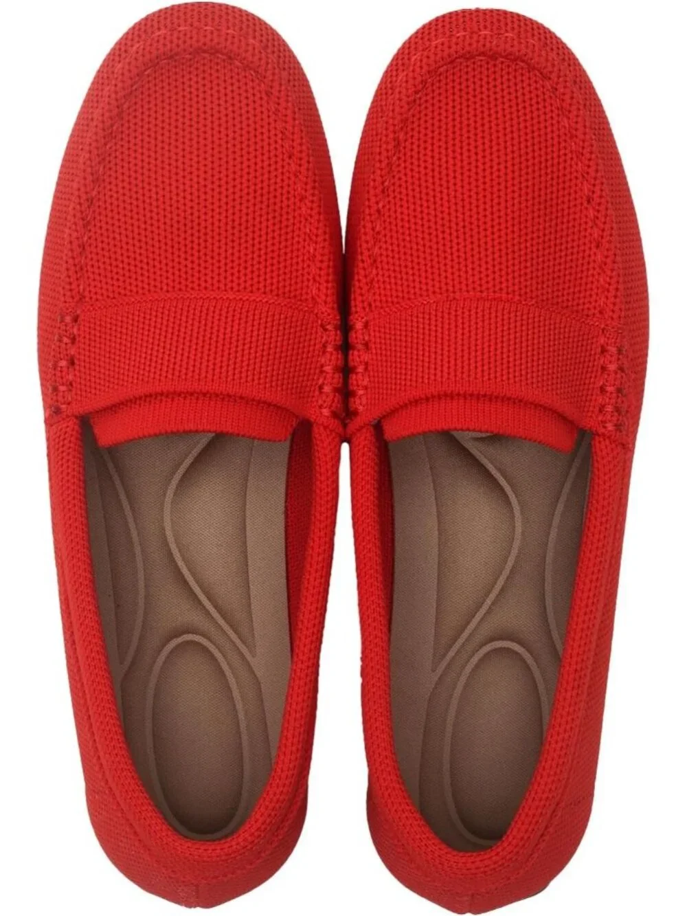 🆕Women's Dark Red Lightweight Knitted Loafers Casual Flat Shoes Comfortable